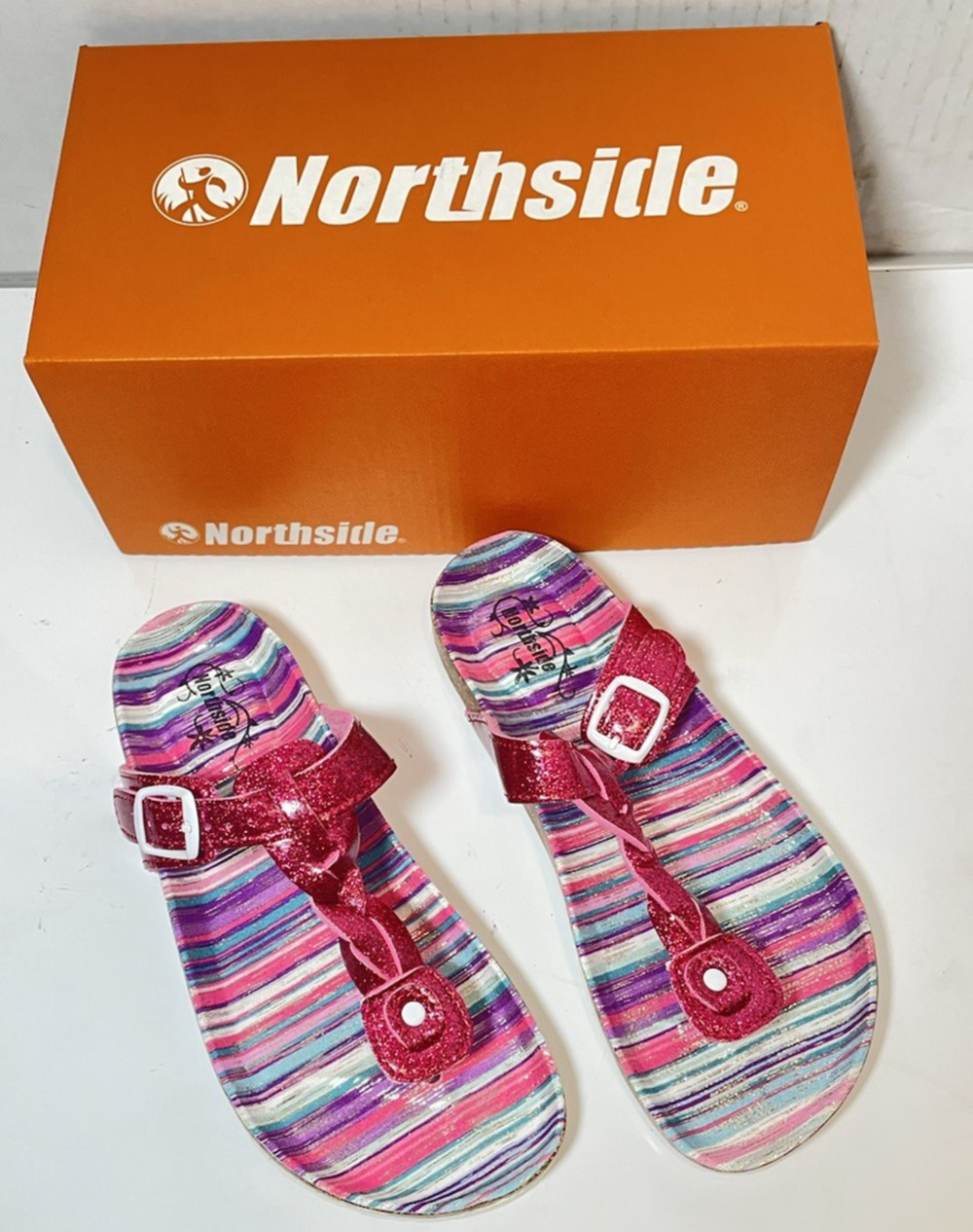 Northside Girls Dina Sandal Fuchsia/Pink Sparkly Size 3 Youth NEW